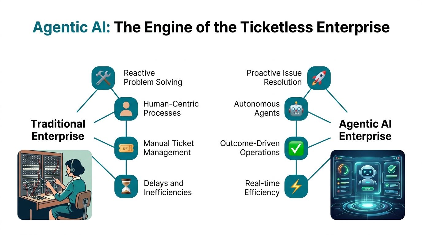 A diagram comparing the Traditional Enterprise model versus the modern Agentic AI Enterprise for business operations.