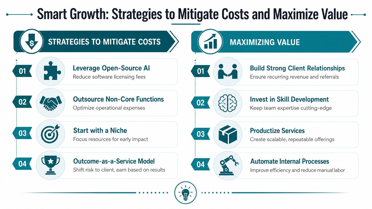 An infographic titled Smart Growth detailing strategies to mitigate costs and maximize value for businesses.